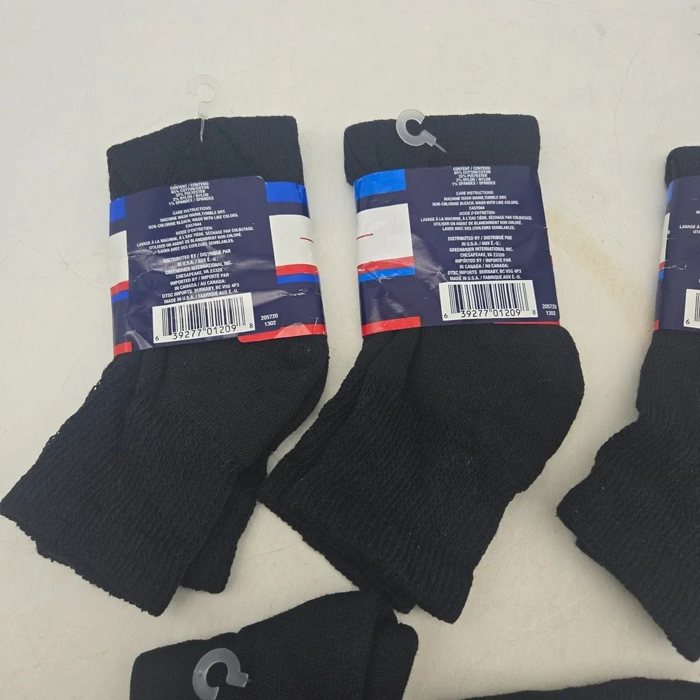 Greenbrier Diabetic Quarter & Crew Socks Sz 9-11 Black USA Made NEW 5 Pairs